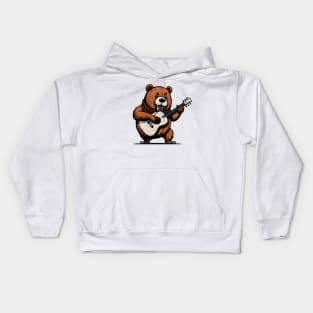 Bear playing guitar in the Role of the Guitaris of the Bear Band Kids Hoodie